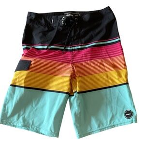 Oneill Boys Swim Board Shorts Size 27 Striped Logo Stretch Light